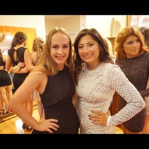 Homecoming Bebe White Studded Jacquard Dress